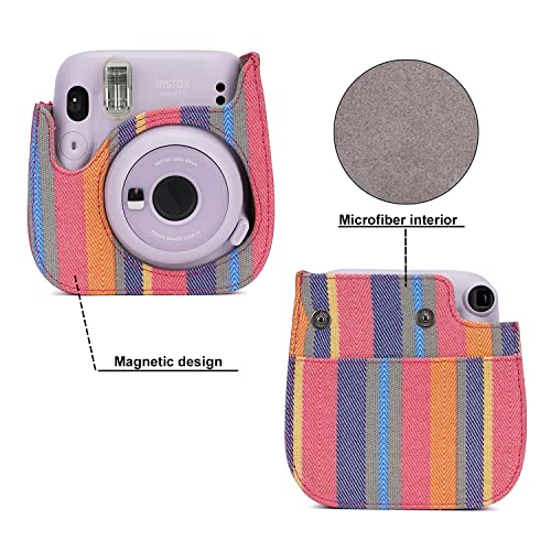 Frankmate Instant Camera Case Compatible with Fujifilm Instax Mini 11/9/8/8+ Canvas Bag with Pocket and Adjustable Shoulder Strap Mini Wallet Album (Stripe) - Image 5