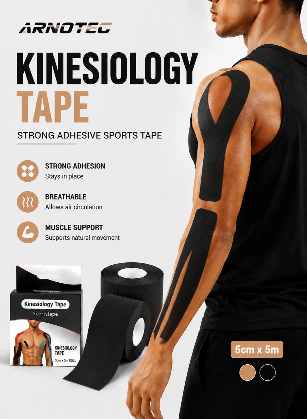 Kinesiology Tape Strong Adhesive Sports Tape No Sticky Residue Easy Tear Athletic Tapes & Wraps, Bats,Tennis,Gymnastics & BoxingTape for Athletes Sports, Wrist, Ankle