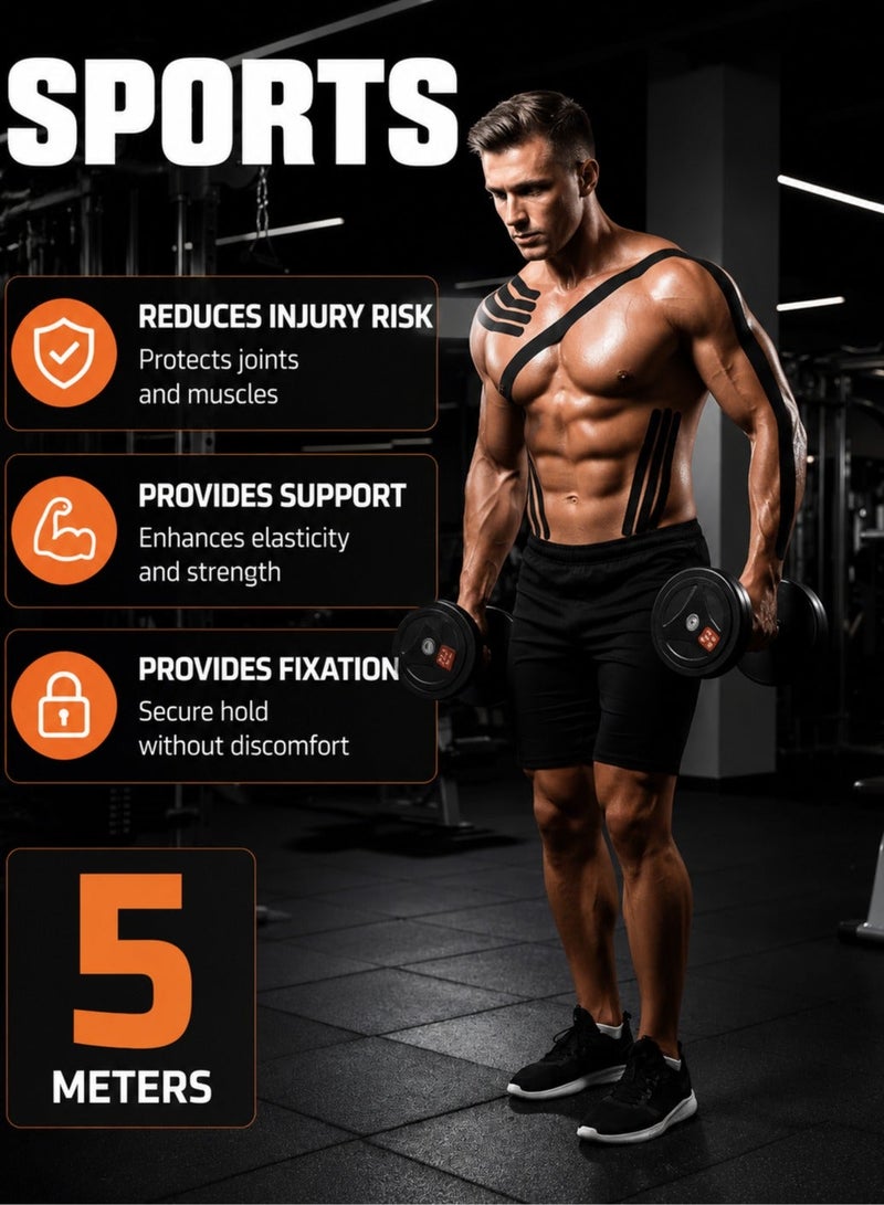 ARNOTEC Kinesiology Tape – Strong Adhesive Sports Tape, Breathable & Stretchable, 5cm×5m, Self-Adherent Wrap for Wrist, Ankle, Elbow, Knee, Shoulder – For Running, Gym, Cycling, Baseball, Lacrosse, Boxing - Image 4