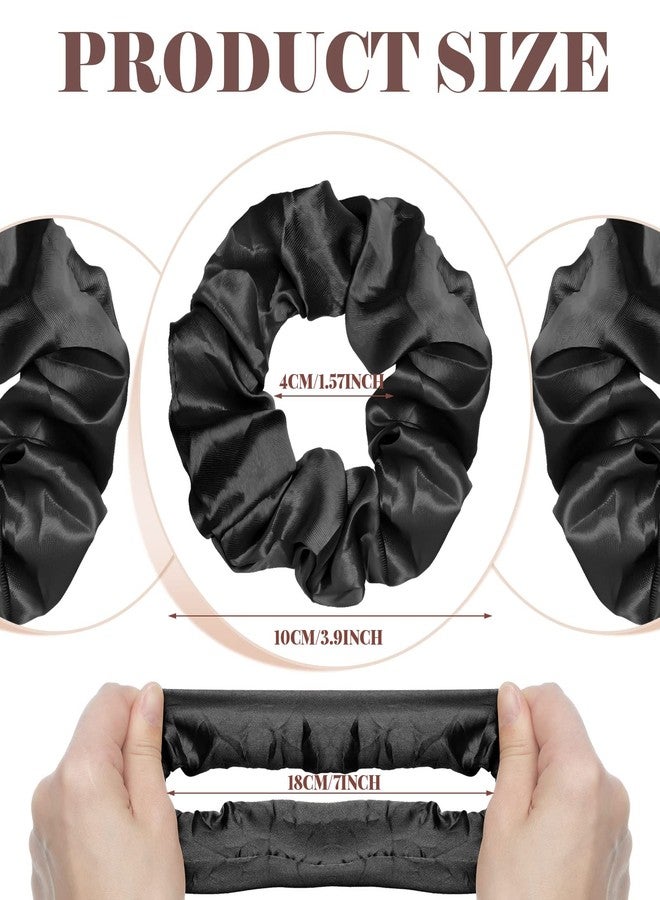 Giegxin 80 Pieces Silk Scrunchies Satin Hair Ties Elastic Bands Large Satin Ponytail Silk Vintage Hair Accessories for Women(Black,Solid Style) - Image 2