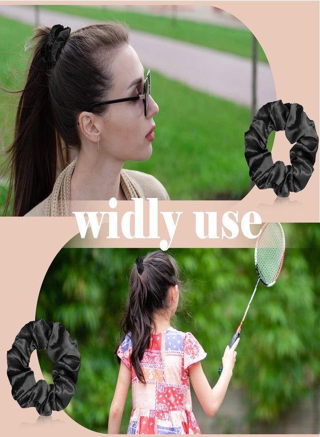 Giegxin 80 Pieces Silk Scrunchies Satin Hair Ties Elastic Bands Large Satin Ponytail Silk Vintage Hair Accessories for Women(Black,Solid Style) - Image 5