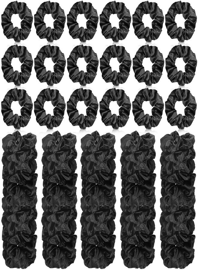 Giegxin 80 Pieces Silk Scrunchies Satin Hair Ties Elastic Bands Large Satin Ponytail Silk Vintage Hair Accessories for Women(Black,Solid Style) - Image 1