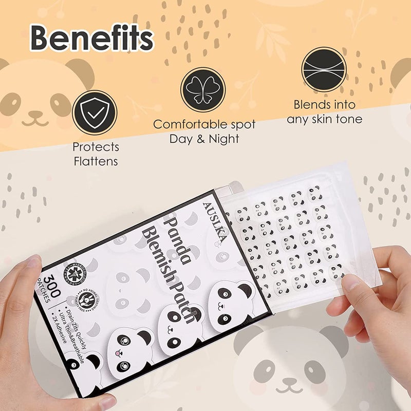 AUSLKA Panda Pimple Patches - 300 Patches, Hydrocolloid Spot Dots - Blemishes Patch - Facial Skin Care, For Zits, Blemishes, & Breakouts - Image 4