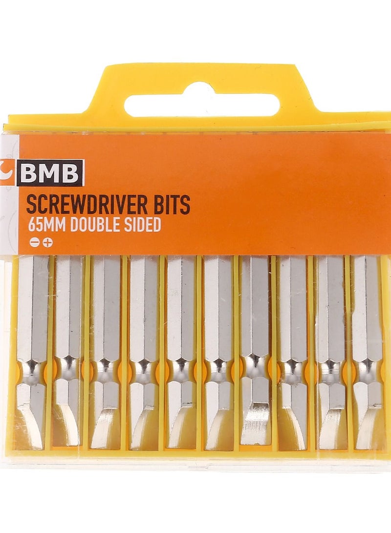 2-Packs of 10-Piece Double Sided Screwdriver Bits Set Silver 65milimeter