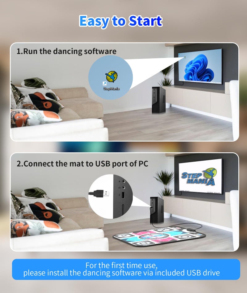 BEBAPOW USB Dance Mat for PC/Computer, Upgraded Dance Pad for Home Entertainment & Exercise, Dancing Game Installer Included, Only Compatible with Windows System (Pattern-A) - Image 4