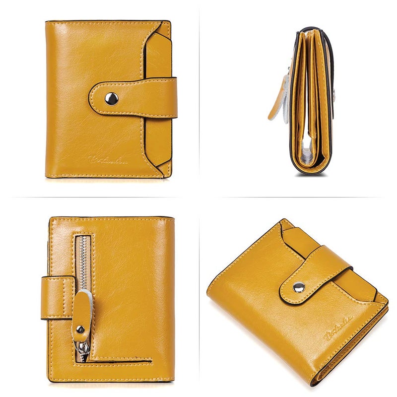 BOSTANTEN Women Leather Wallet RFID Blocking Small Bifold Zipper Pocket Wallet Card Case Purse with ID Window Yellow - Image 3