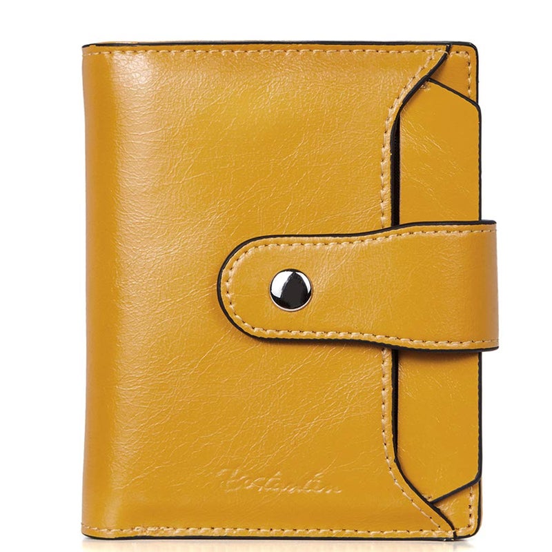 BOSTANTEN Women Leather Wallet RFID Blocking Small Bifold Zipper Pocket Wallet Card Case Purse with ID Window Yellow - Image 1