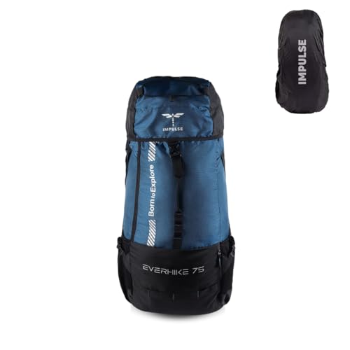 Impulse Everhike 75L Travel bag Trekking with Rain Cover|Water Resistant|Padded Adjustable Shoulder Straps & Waist Belt | Ideal for Hiking, Camping & Travel Rucksack Backpack- Blue |1 Year Warranty - Image 1