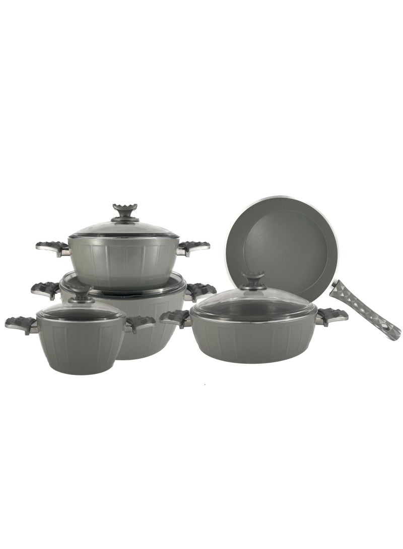 Homemaker 9-Piece Farah Cookware Set - Tempered Glass Lids - 3 Deep Pots - 1 Low Pot - 1 Frypan - Non-Stick Ceramic Surface - PFOA Free - Grey - Image 4