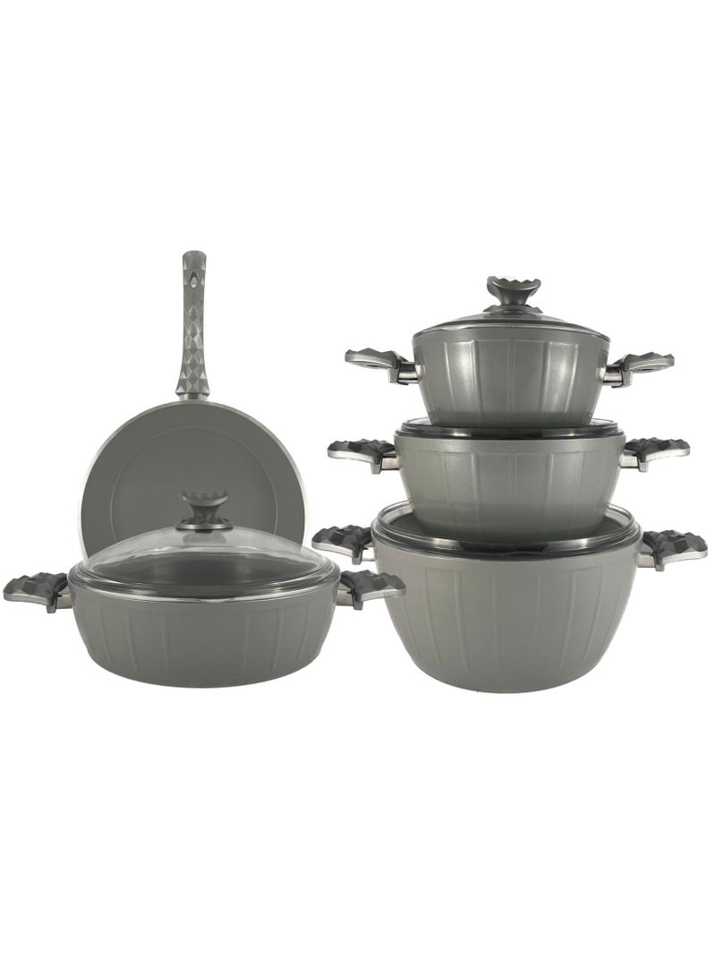 Homemaker 9-Piece Farah Cookware Set - Tempered Glass Lids - 3 Deep Pots - 1 Low Pot - 1 Frypan - Non-Stick Ceramic Surface - PFOA Free - Grey - Image 3