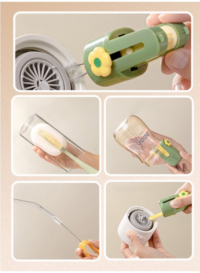 HOMESTAR 5-In-1 Multi-Function Green Cup Brush | 304 Stainless Steel Handle With Dual Bristles | 360° Rotating Deep Cleaning | For Bottles/Straws/Tea Cups | Stand Dry Base Included | Food-Grade Safe Material | Anti-Mold & Antibacterial | Ultimate Kitchen Cleaning Tool - Image 4