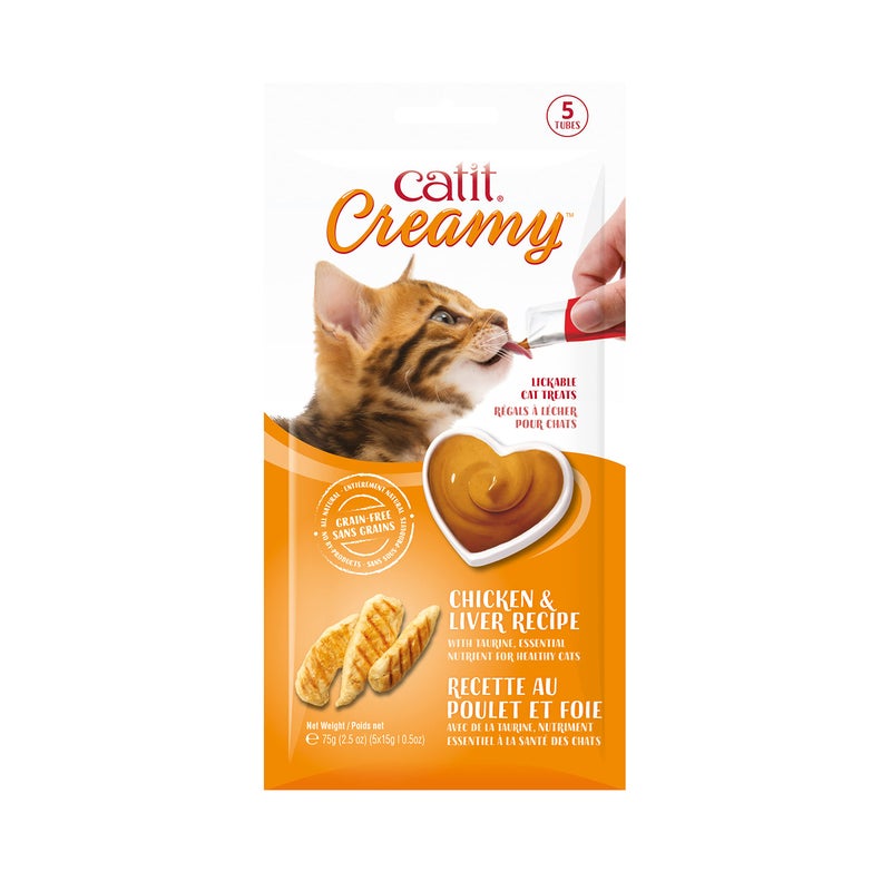 Catit Creamy Lickable Cat Treat â€“ Hydrating and Healthy Treat for Cats of All Ages - Chicken & Liver, 5-Pack - Image 1