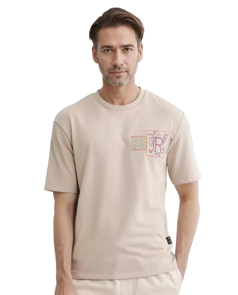 Rare Rabbit Men's Half Sleeve Embroidered T-Shirt