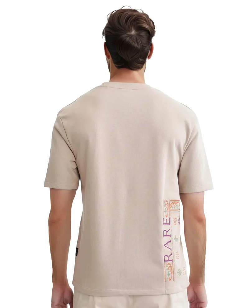 Rare Rabbit Men's Half Sleeve Embroidered T-Shirt