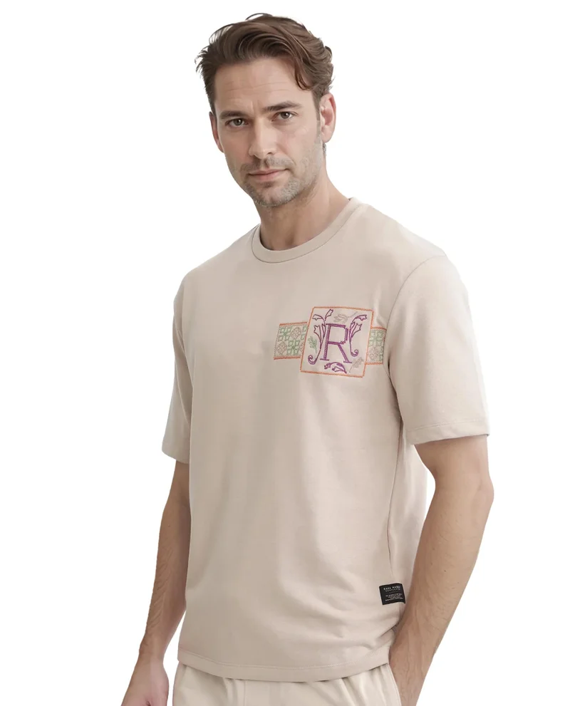 Rare Rabbit Men's Half Sleeve Embroidered T-Shirt