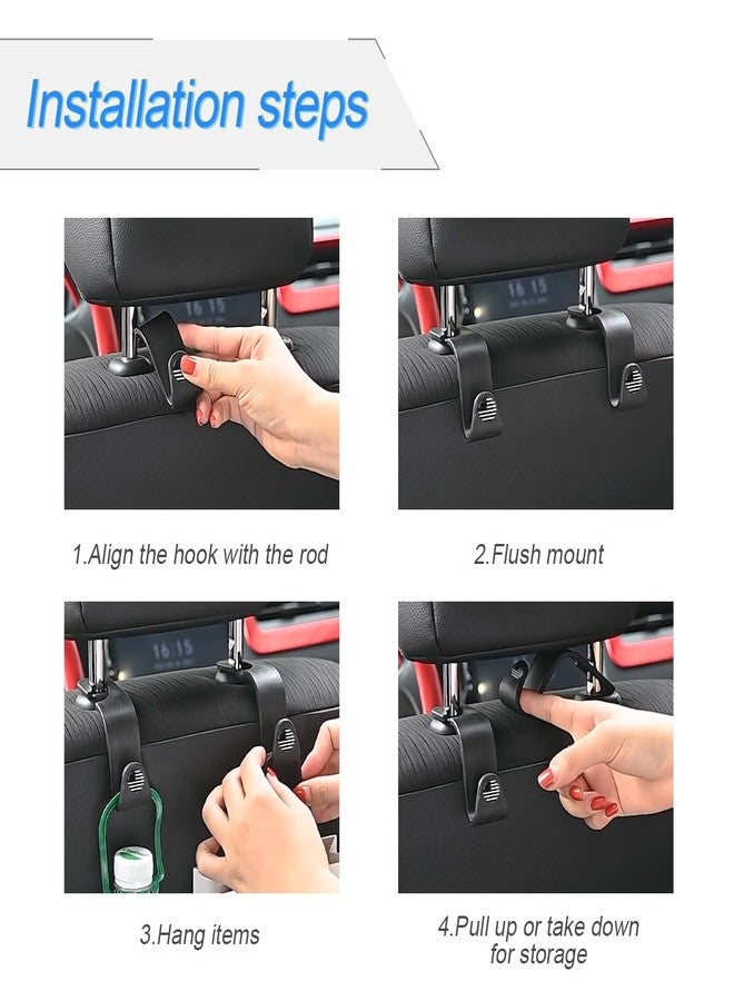 Hanemia 4PCS Car Seat Headrest Hooks, Auto Back Seat Hanger Holder, Durable Stylish Vehicle Organizer Universal Car Interior Accessories, Storage Hooks for Purses, Bags, Clothes, Hats (Black/Black Flag) - Image 3
