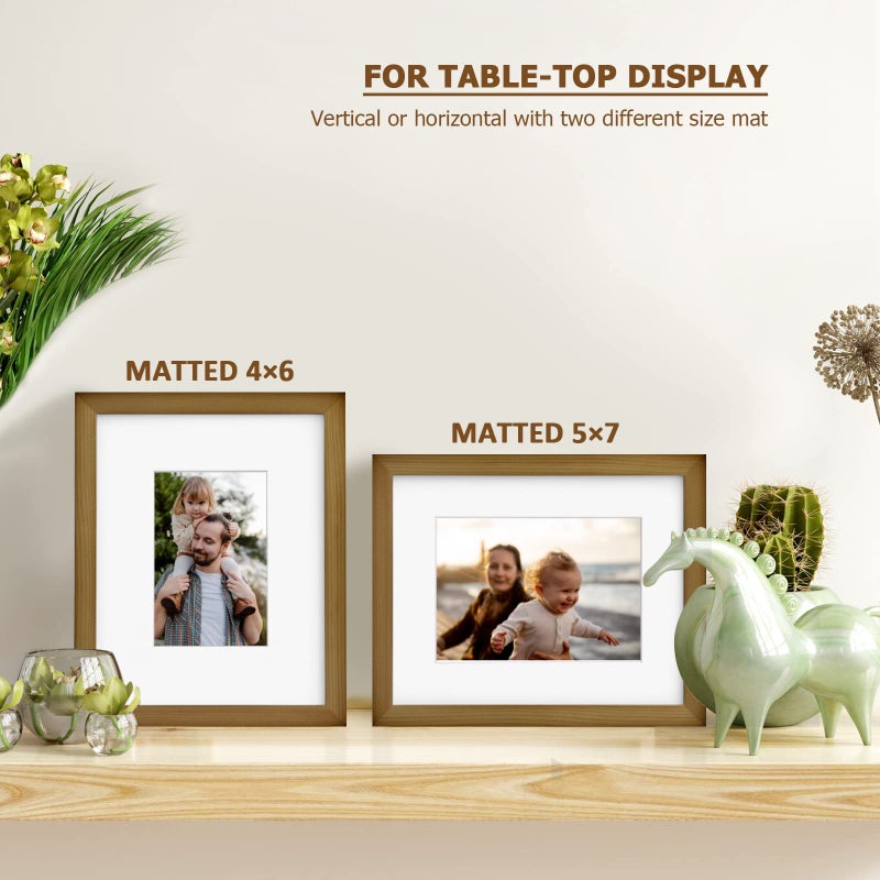 KINLINK 8x10 Picture Frames Brown - Wood Frames with Acrylic Plexiglass for Pictures 4x6/5x7 with Mat or 8x10 without Mat  Tabletop and Wall Mounting Display  Set of 4 - Image 5