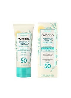 Aveeno Positively Mineral Sensitive Skin Daily Sunscreen Lotion For Face, Broad Spectrum Spf 50 With 100% Zinc Oxide, Lightweight & Non-Comedogenic Facial Sunscreen, Travel-Size, 2 Fl. Oz
