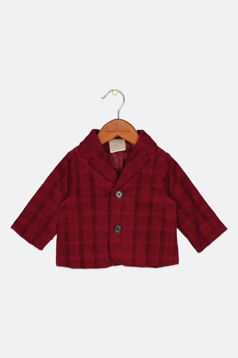 First Impressions Toddlers Boy Long Sleeves Textured Jacket, Maroon - Image 1