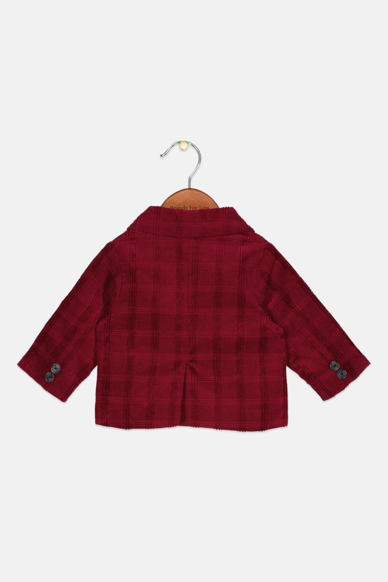 First Impressions Toddlers Boy Long Sleeves Textured Jacket, Maroon - Image 2