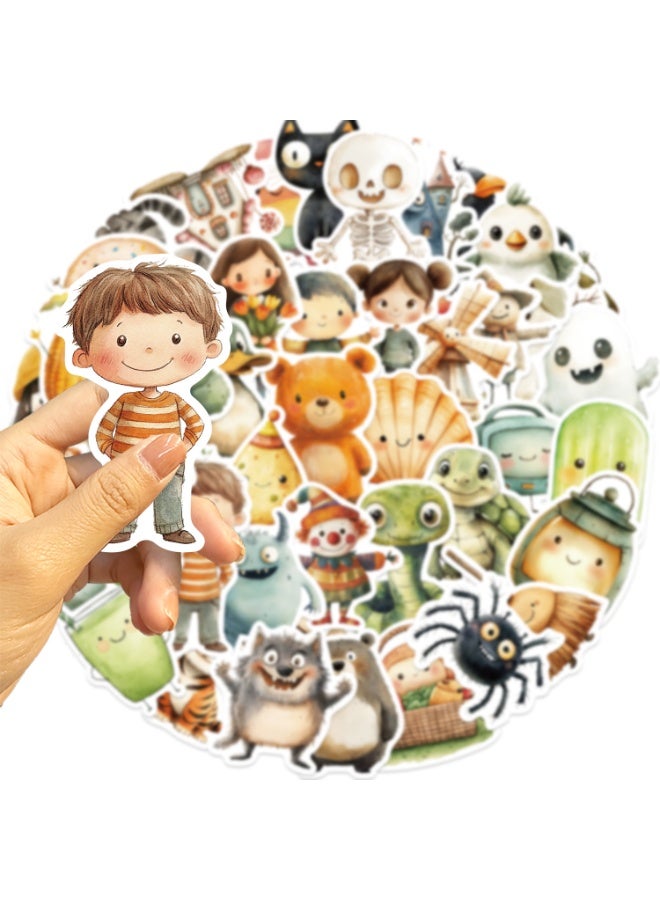 NIBEMINENT 50 Pcs Cute Minimalist Characters Deco Kit Waterproof Stickers, High Definition Printing Bright Colors, Suitable for Laptop Skateboard Luggage Water Bottle Guitar DIY - Image 2