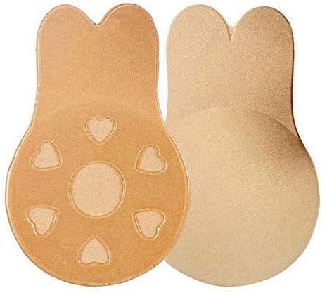 Plumbury® Women's Strapless Backless Bra Lightly Padded Breast Lift Push Up Stick-On Adhesive Nipple Pad,Beige Wire Free Silicone - Image 2