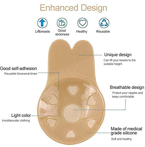 Plumbury® Women's Strapless Backless Bra Lightly Padded Breast Lift Push Up Stick-On Adhesive Nipple Pad,Beige Wire Free Silicone - Image 5