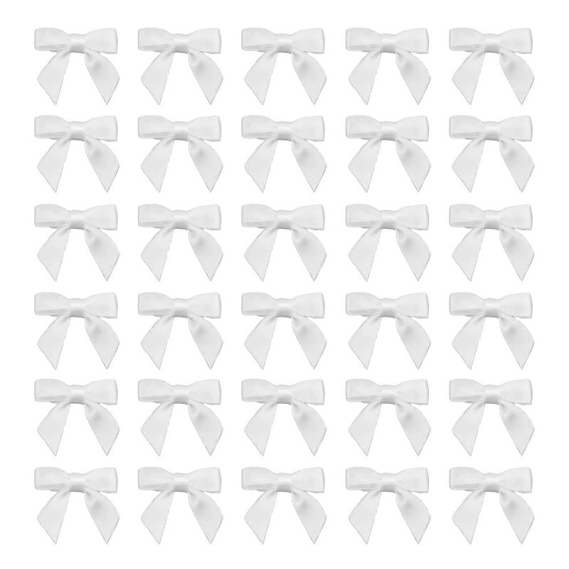 7Rainbows 50pcs Boutique 15 White Satin Ribbon Mini Bows for Craft Sewing Scrapbooking Wedding and Gift Wrapping