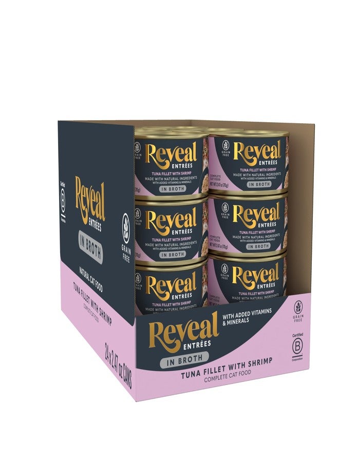 Reveal Entrées Natural Wet Cat Food, Grain-Free with Added Vitamins & Minerals, Carrageenan-Free and High Protein, Tuna Fillet with Shrimp in Broth (24 x 2.47 oz Cans) - Image 1