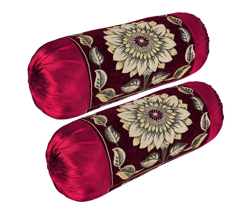 HSR Collection Chenille Luxury Bolsters Covers (32 x 16 inches, Maroon) - 2 Piece - Image 1