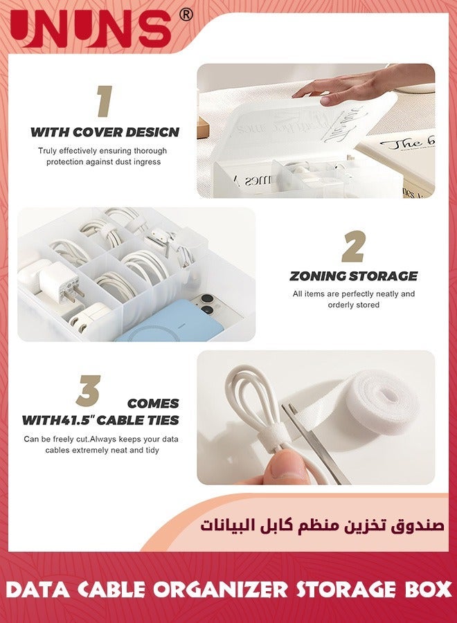 يو إن يو إن أس Charger Cable Cord Storage Organizer,8 Grids Book Style Desk Drawer Accessories Organizers,With A Bundle Of Straps,Clear - Image 3