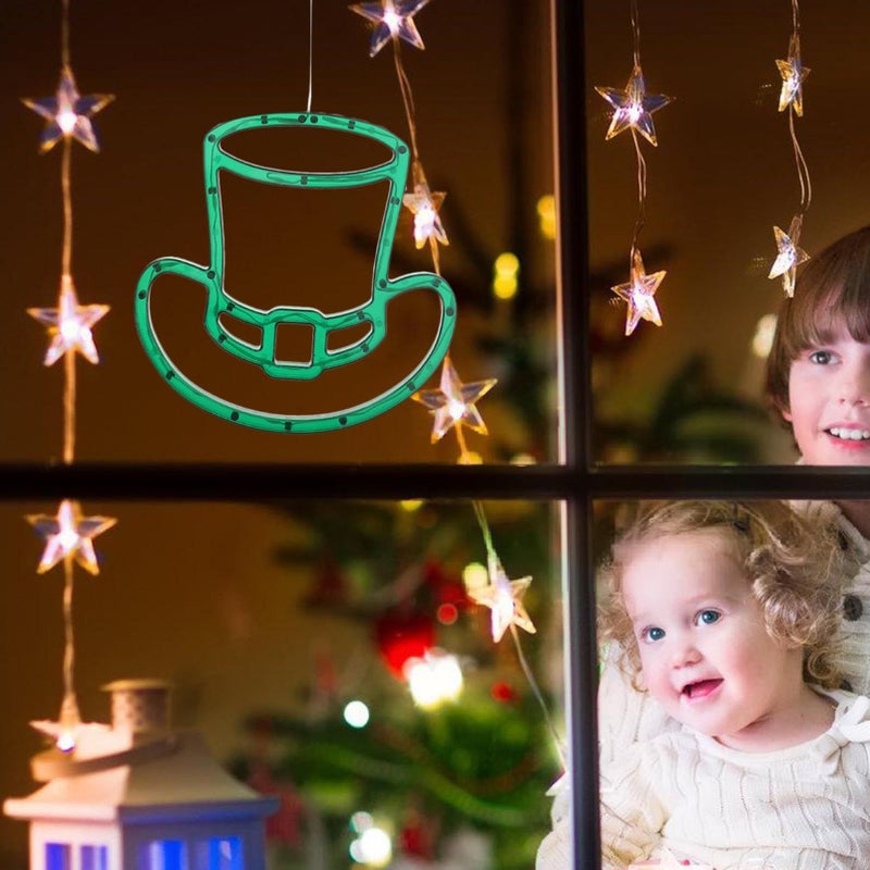 Battery Operated Green Shamrock Window Lights With Hanger Indoor Decor - Image 3