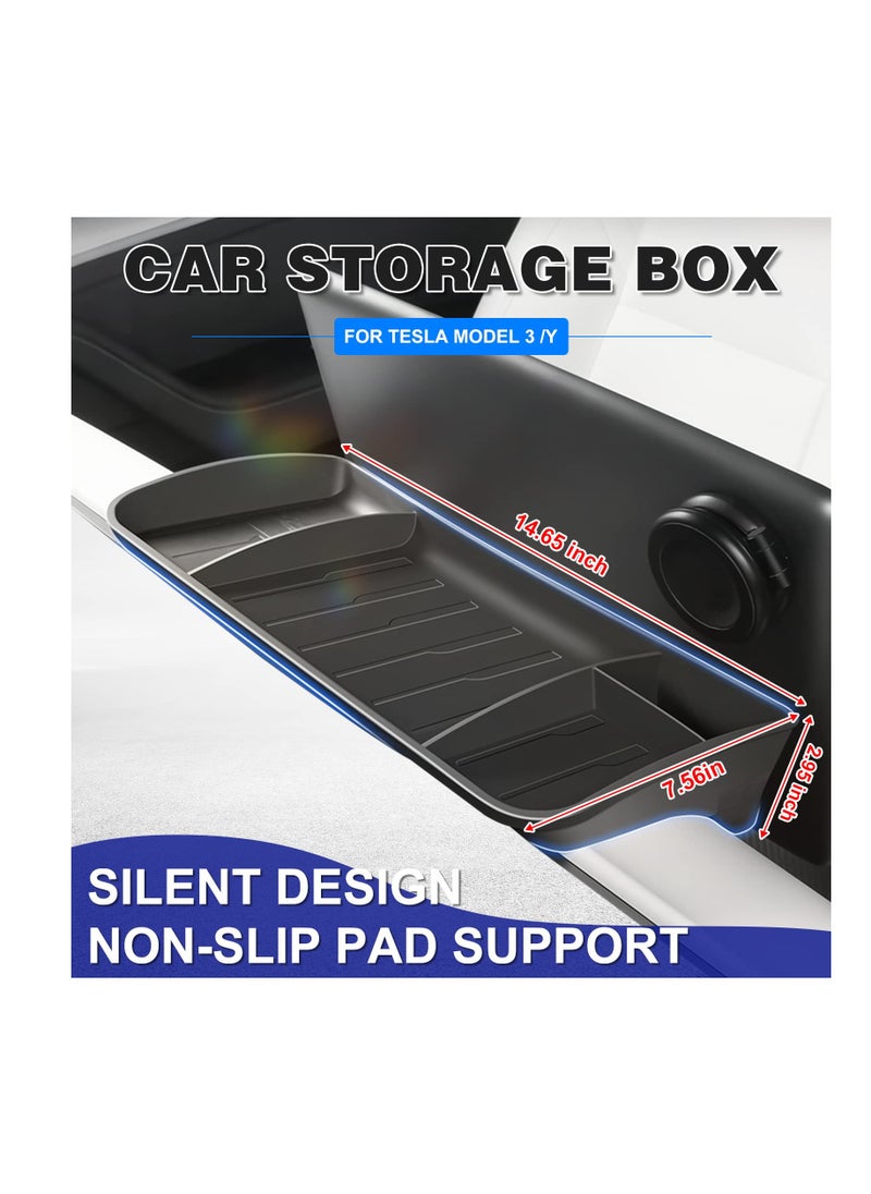 Excefore 2023 New Upgraded Tesla Model 3/Y Center Console Organizer Tray Accessories, Screen Rear Storage Box Dashboard Hidden Tray Non-Slip Sunglasses Holder Interior Accessories, Black  - Image 2
