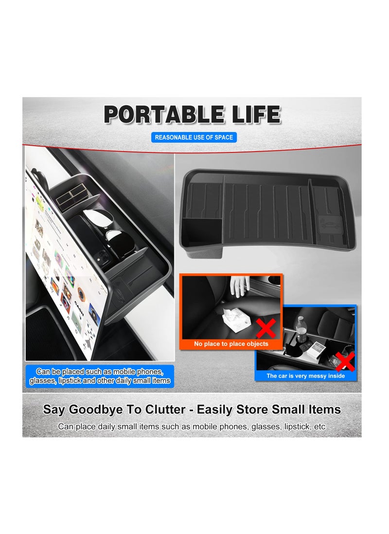 Excefore 2023 New Upgraded Tesla Model 3/Y Center Console Organizer Tray Accessories, Screen Rear Storage Box Dashboard Hidden Tray Non-Slip Sunglasses Holder Interior Accessories, Black  - Image 5