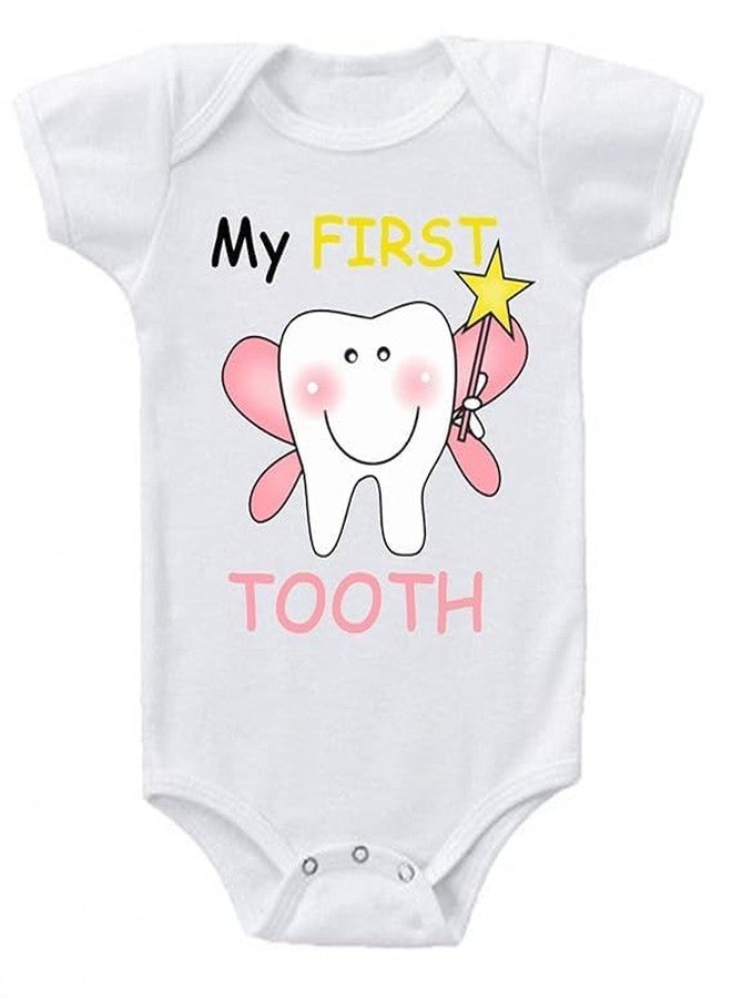 American Apple Baby Bodysuits Newborn Half Sleeve Envelope Neck Cotton Blend Cute My First Teeth, My First Tooth Printed Rompers For Baby Boy & Girl (0-3 Months, Modern, My First Tooth 4)