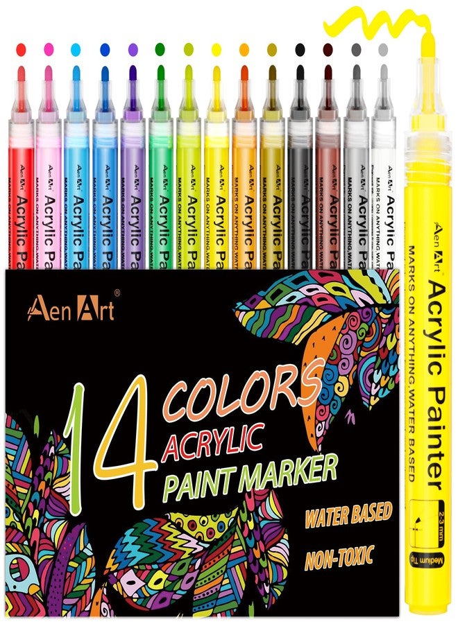 Aen Art Paint Pens for Rock Painting, Acrylic Paint Markers for Pumpkin Painting Card Making Craft Stone Ceramic Glass Wood Canvas - Set of 14 Colors Acrylic Pen Craft Supplies - Image 1