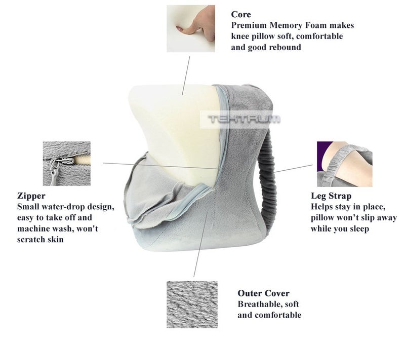 TEKTRUM Orthopedic for Sciatica Relief, Back Pain, Leg Pain, Hip Pain, Joint Pain, Pregnancy, Spine Alignment - Memory Foam Wedge Contour with Washable Cover & Leg Strap Knee Pillow - Image 4