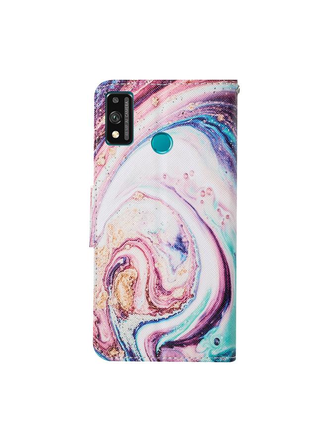 اس-توب جراب لهاتف Honor 9X Lite بنمط رسم ملون، جراب جلدي قابل للطي أفقيًا مع حامل وفتحات للبطاقات ومحفظة وحبل - Image 3