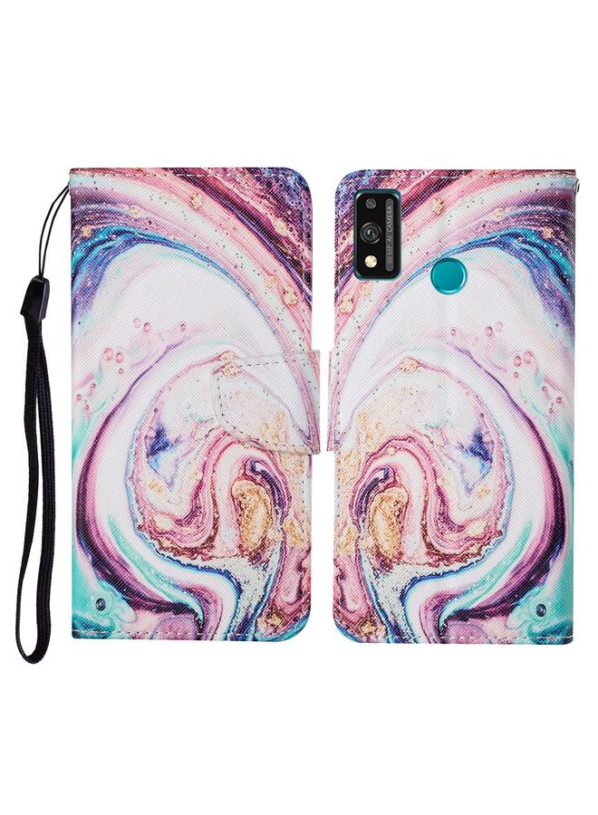 اس-توب جراب لهاتف Honor 9X Lite بنمط رسم ملون، جراب جلدي قابل للطي أفقيًا مع حامل وفتحات للبطاقات ومحفظة وحبل - Image 1