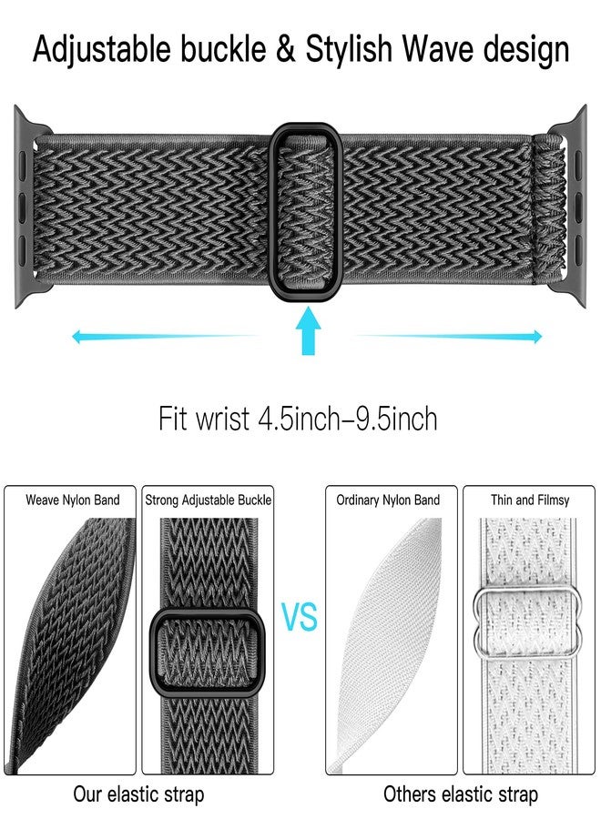 Lerobo Stretchy Solo Loop Nylon Bands Compatible with Apple Watch 41mm 40mm 38mm 45mm 44mm 42mm Women Men,Soft Adjustable Sport Replacement Elastic Band for iWatch SE Series 7 6 5 4 3 2 1 Deep Gray - Image 3
