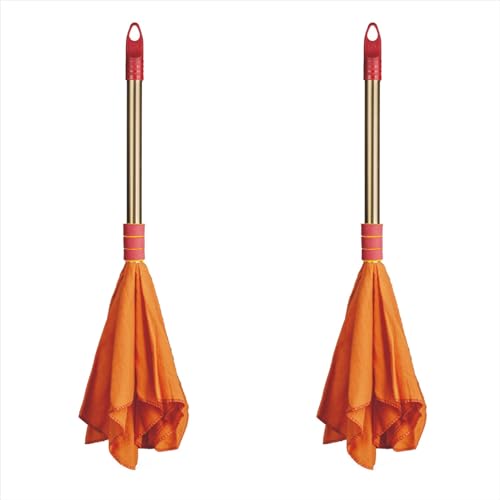 Vimal Combo Set of 2 Dusters (Dust Mop - High Density Dusting Cloth with Handle) | Orange Color Flannel Cloth Sticks for Home/Shop/Office Cleaning (Pack of 2 Units) - Image 1