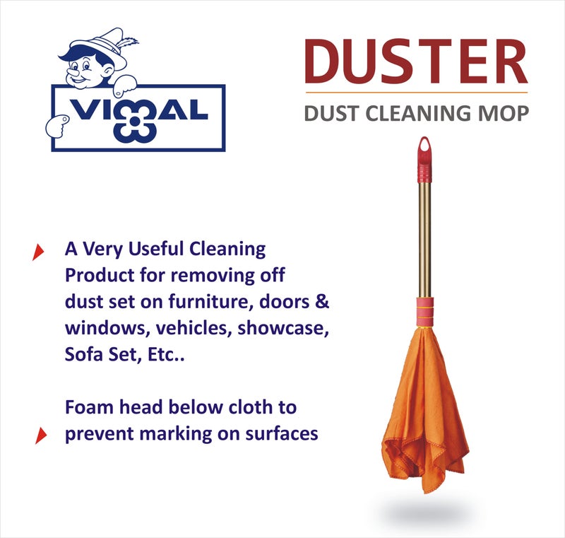 Vimal Combo Set of 2 Dusters (Dust Mop - High Density Dusting Cloth with Handle) | Orange Color Flannel Cloth Sticks for Home/Shop/Office Cleaning (Pack of 2 Units) - Image 3