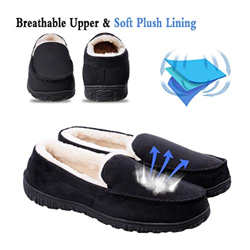 shoeslocker Slippers for Men Moccasin Mens Slippers Warm Indoor Outdoor Black Size 10 - Image 4