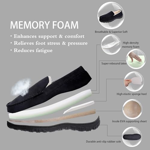 shoeslocker Slippers for Men Moccasin Mens Slippers Warm Indoor Outdoor Black Size 10 - Image 2