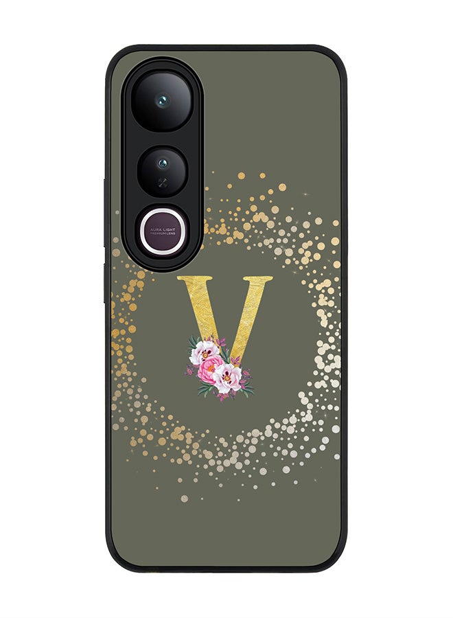 Stylizedd For vivo V50 Lite Case,Slim fit Camera Protection, Shockproof Thin Phone cover  - Custom Monogram Floral - V  (Olive Green )