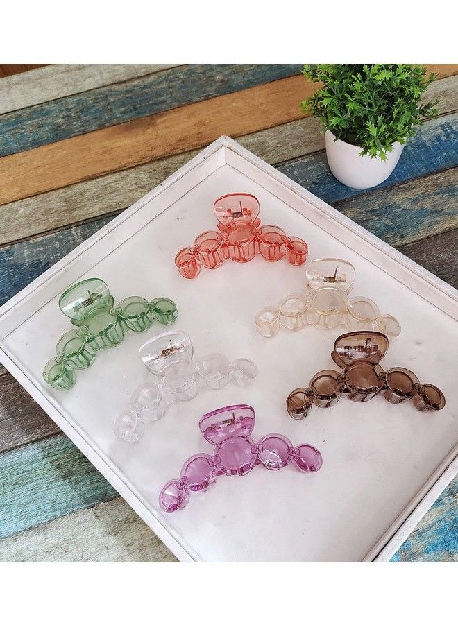 ANNACREATIONS - Fashionable Fancy Korean Stylish Large Circle Transparent Hair Clips Big Size Thick Hair On Slip Strong Hold Claw Clutches Hair Accessories For Women Girl (Pack Of 6) - Image 1