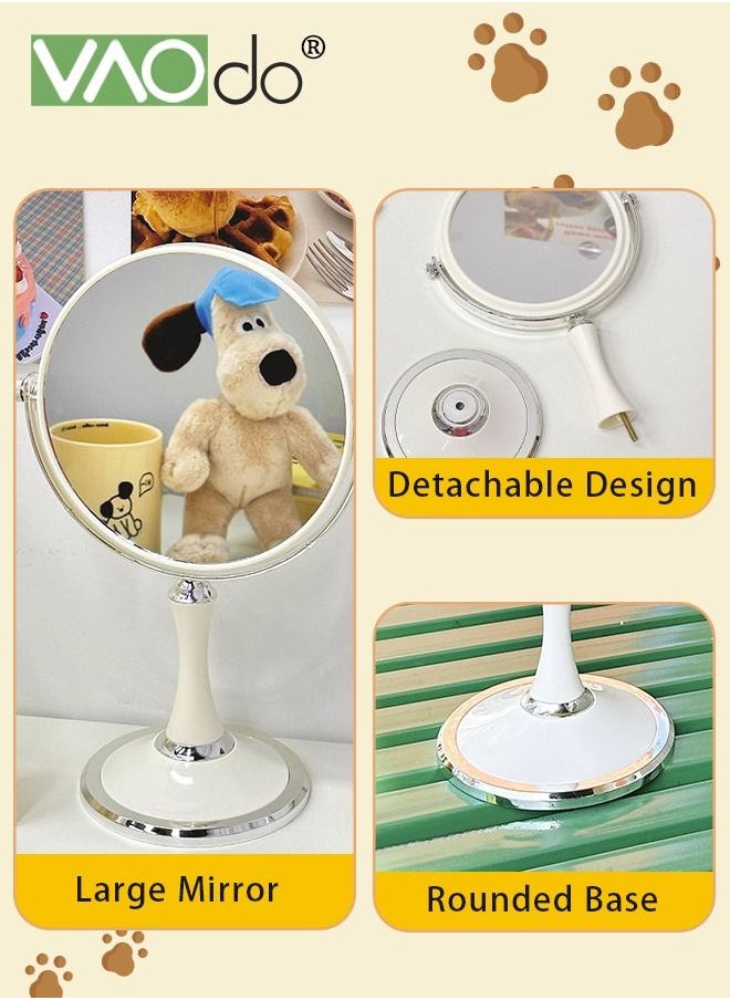VAOdo - Double-Sided Makeup Mirror 3 Times Magnification On One Side 360° Rotation Detachable Base Hand-Held Desktop Mirror With Bracket Bathroom Shaving Standing Portable Mirror 23*33.5*13CM - Image 1