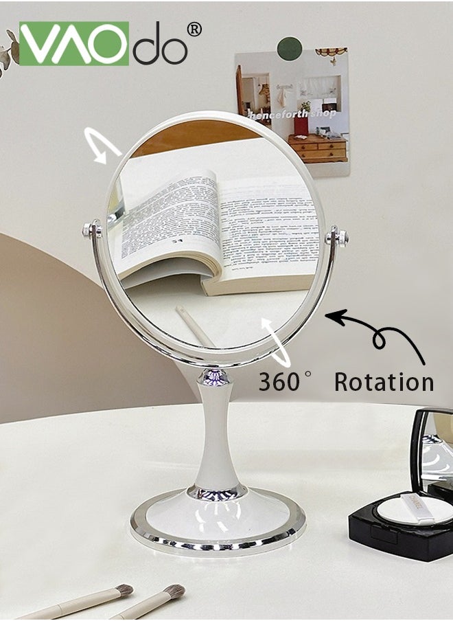 VAOdo - Double-Sided Makeup Mirror 3 Times Magnification On One Side 360° Rotation Detachable Base Hand-Held Desktop Mirror With Bracket Bathroom Shaving Standing Portable Mirror 23*33.5*13CM - Image 1