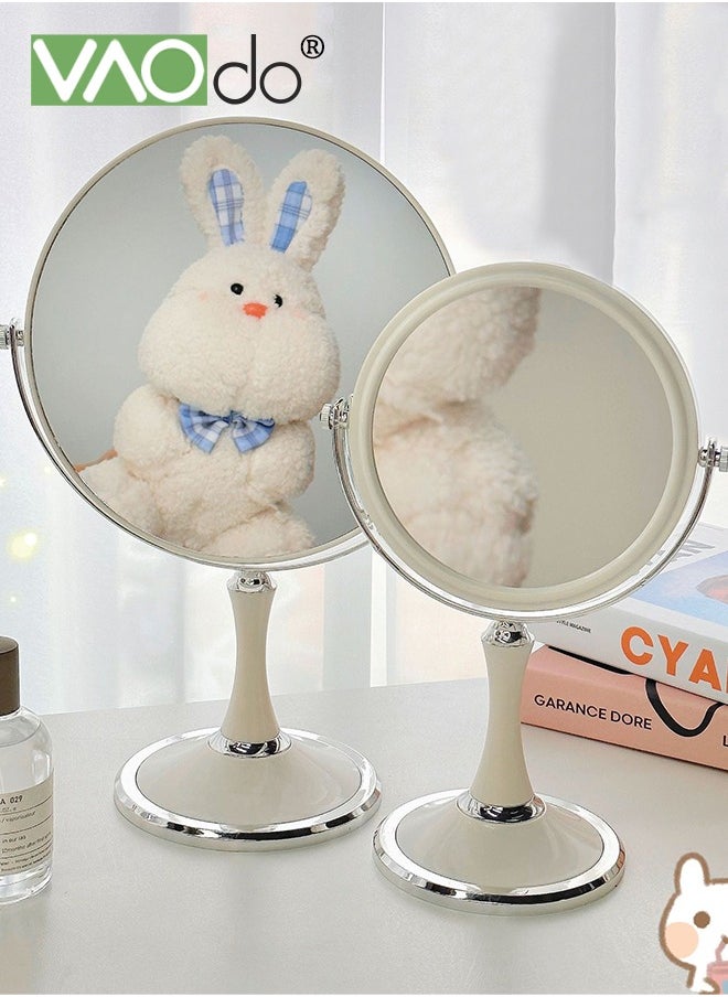 VAOdo - Double-Sided Makeup Mirror 3 Times Magnification On One Side 360° Rotation Detachable Base Hand-Held Desktop Mirror With Bracket Bathroom Shaving Standing Portable Mirror 23*33.5*13CM - Image 1
