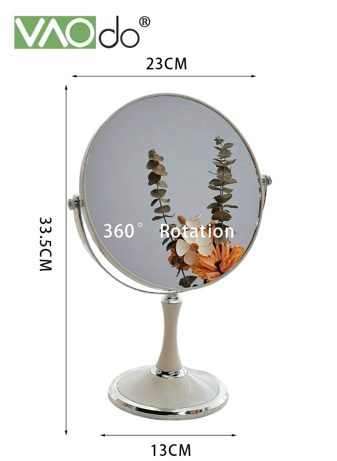 VAOdo - Double-Sided Makeup Mirror 3 Times Magnification On One Side 360° Rotation Detachable Base Hand-Held Desktop Mirror With Bracket Bathroom Shaving Standing Portable Mirror 23*33.5*13CM - Image 1